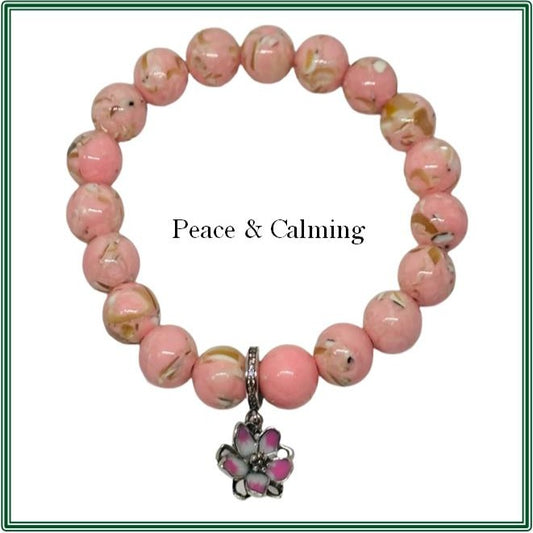 Pink Shell Howlite Bracelet with a sterling silver pink flower charm