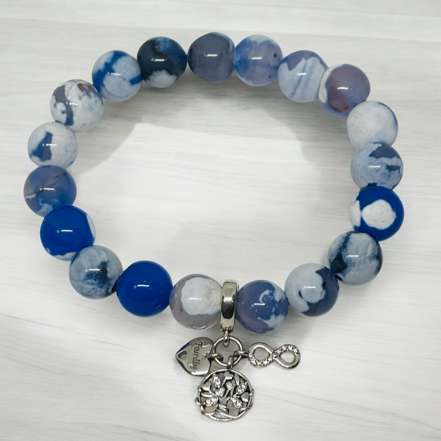 Bracelet - Blue Fire Agate with Sterling Silver Charm