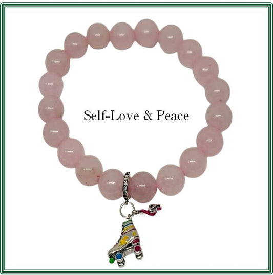 Rose Quartz Bracelet with a Silver-Plated Roller Skate Charm