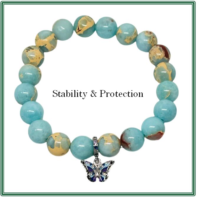 Imperial Blue Jasper Bracelet paired with a sterling silver and enamel 