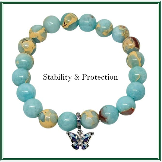 Imperial Blue Jasper Bracelet paired with a sterling silver and enamel 