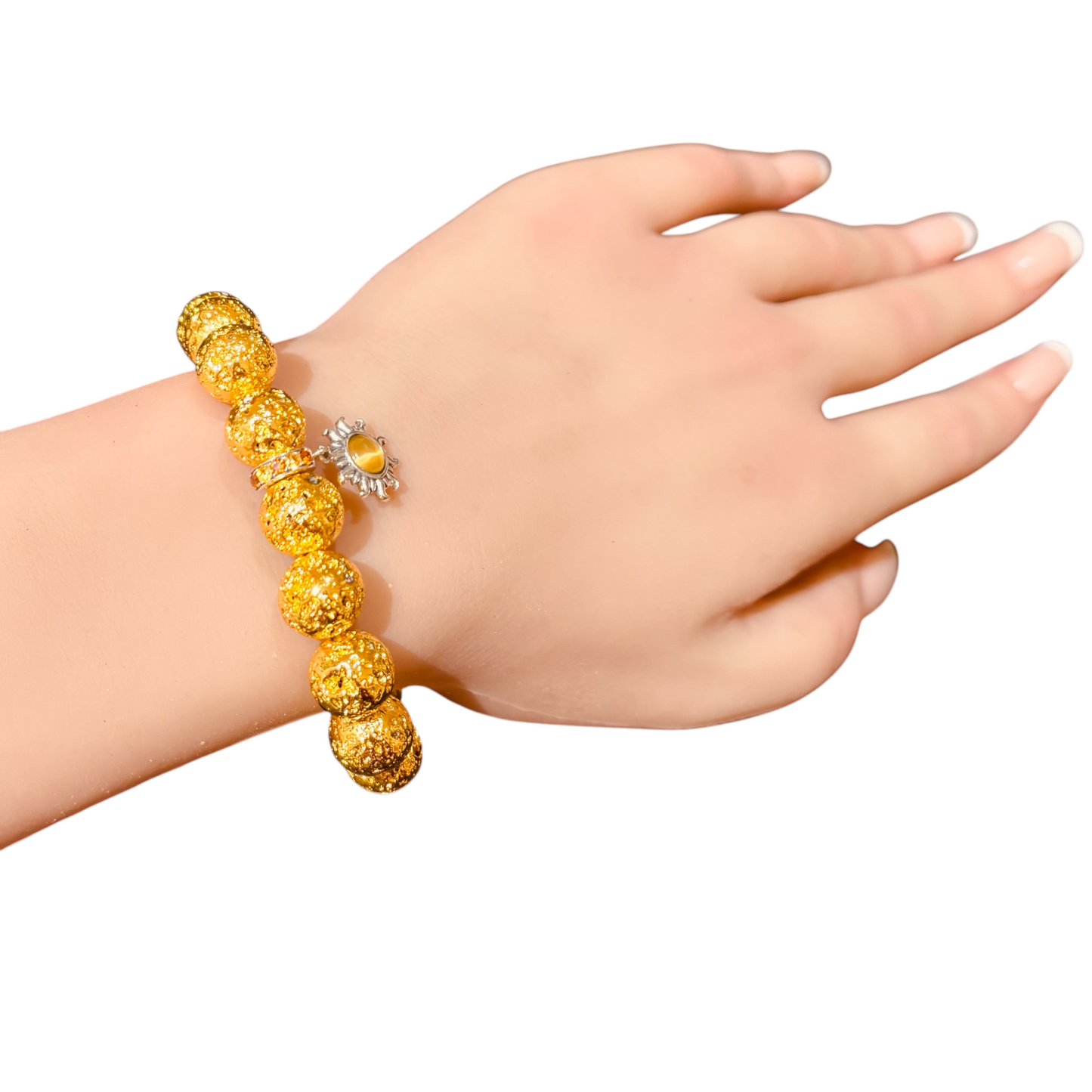 Gold-Treated Lava Rock Bracelet with Sterling Silver Sun Charm