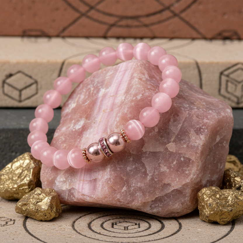 Pink Cat's Eye Stone bracelet for creativity and stability