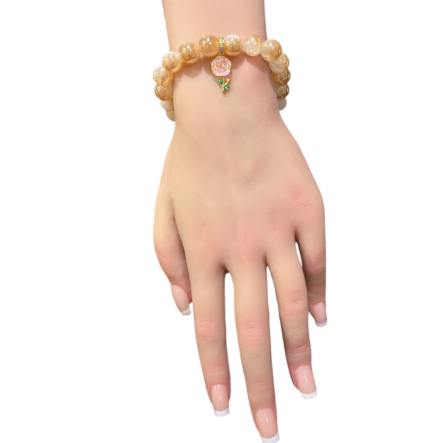 White Luminos Cracked Agate Bracelet  with gold-plated sterling silver and resin flower charm