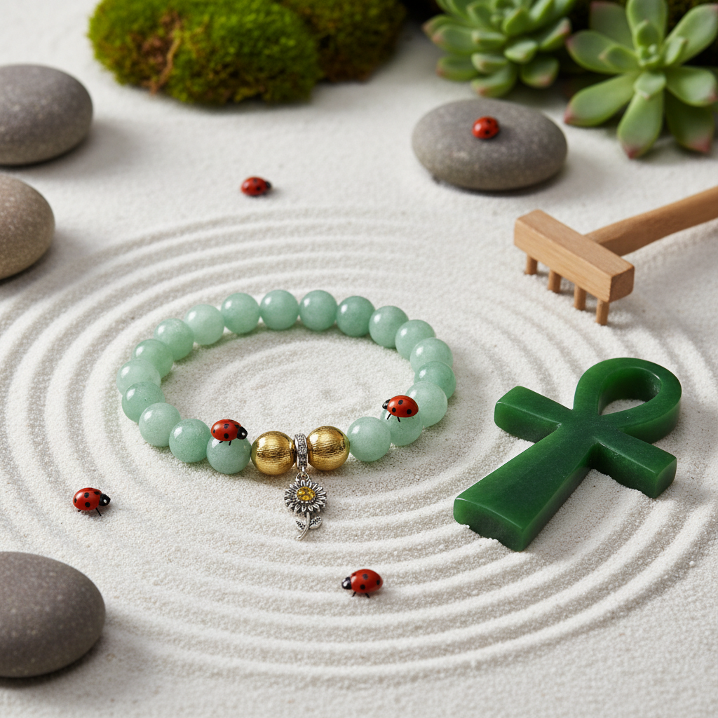 Green Jade and Gold Hematite bracelet for courage and luck