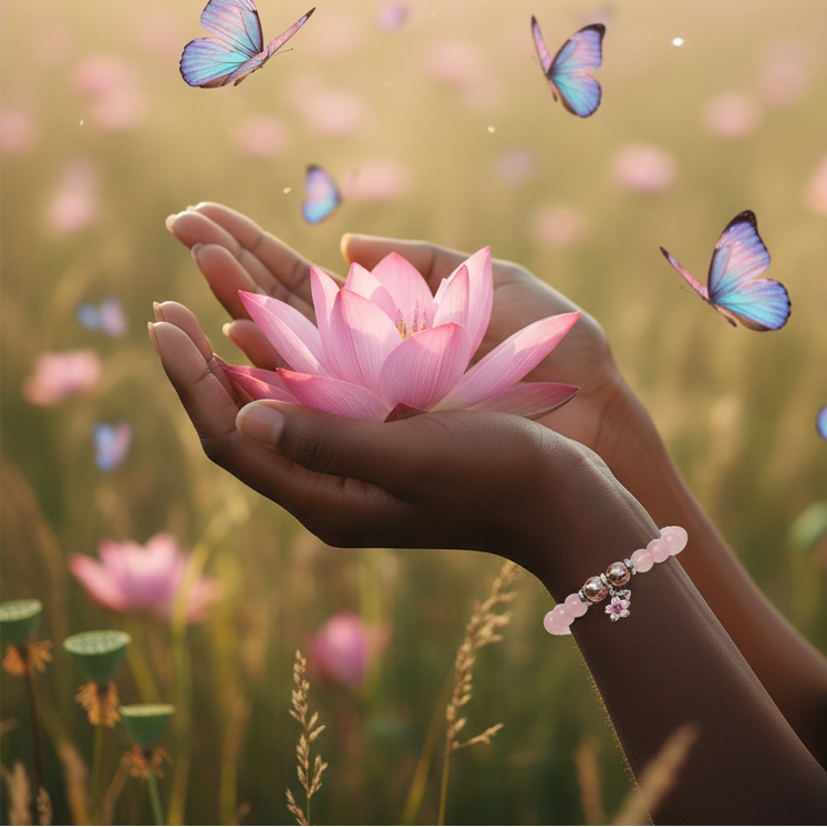 Pink Cat's Eye stone bracelet of stability and creativity
