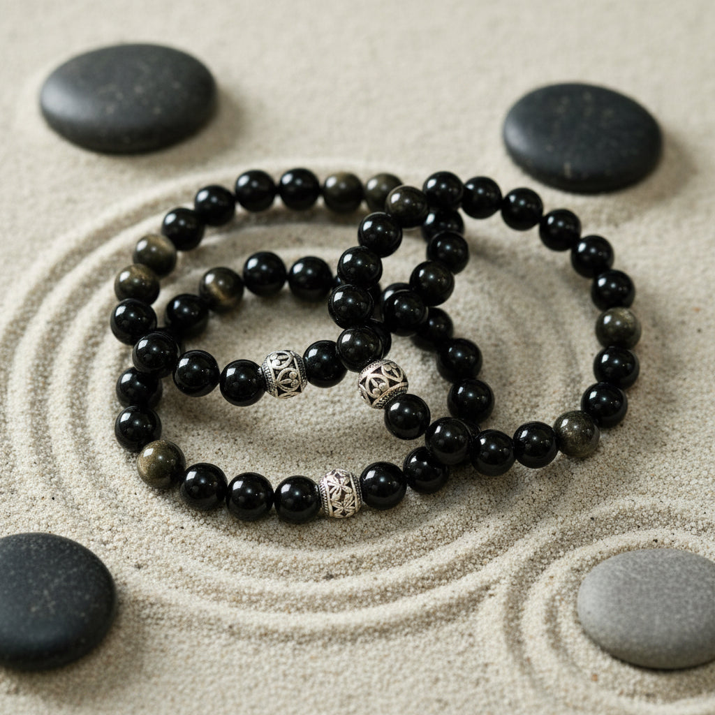 Golden Obsidian Stone bracelet for prosperity and wealth