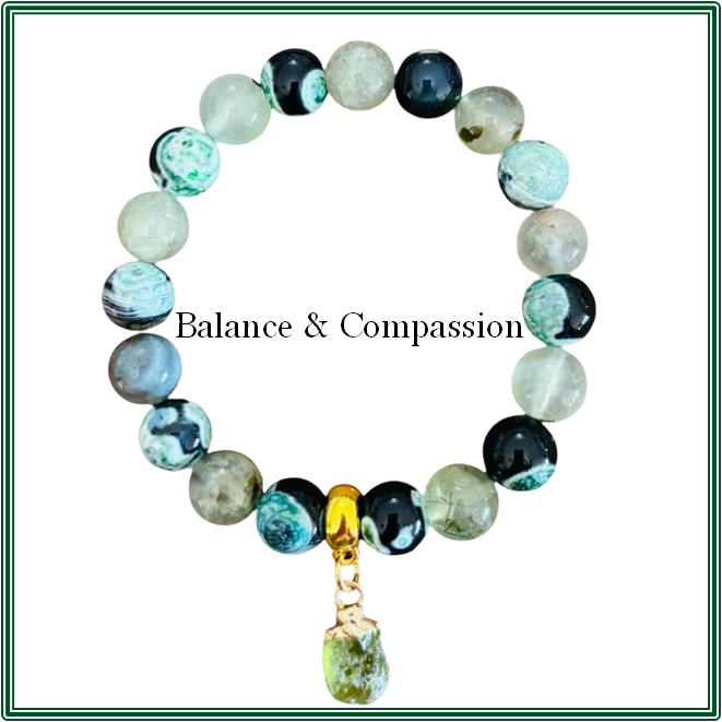 Green Dream Fire Agate and Prehnite Stone & Raw Peridot charm set with a brass finding.