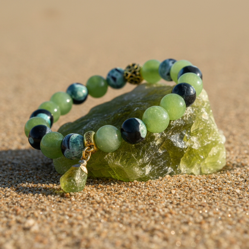 Peridot and Green Dream Fire Agate stone bracelet of peace and confidence
