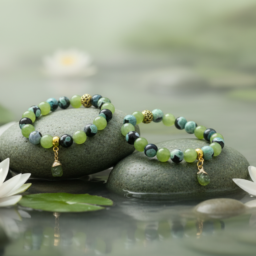 Peridot and Green Dream Fire Agate stone bracelet of peace and confidence