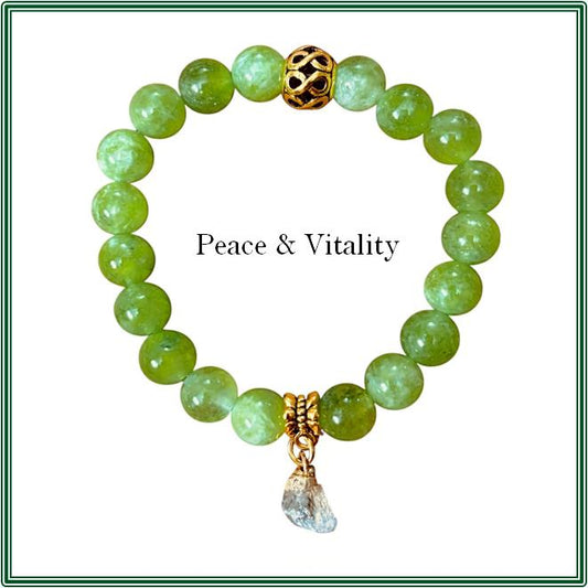 Peridot Bracelet and Brass Finding with a Raw Citrine Stone Charm