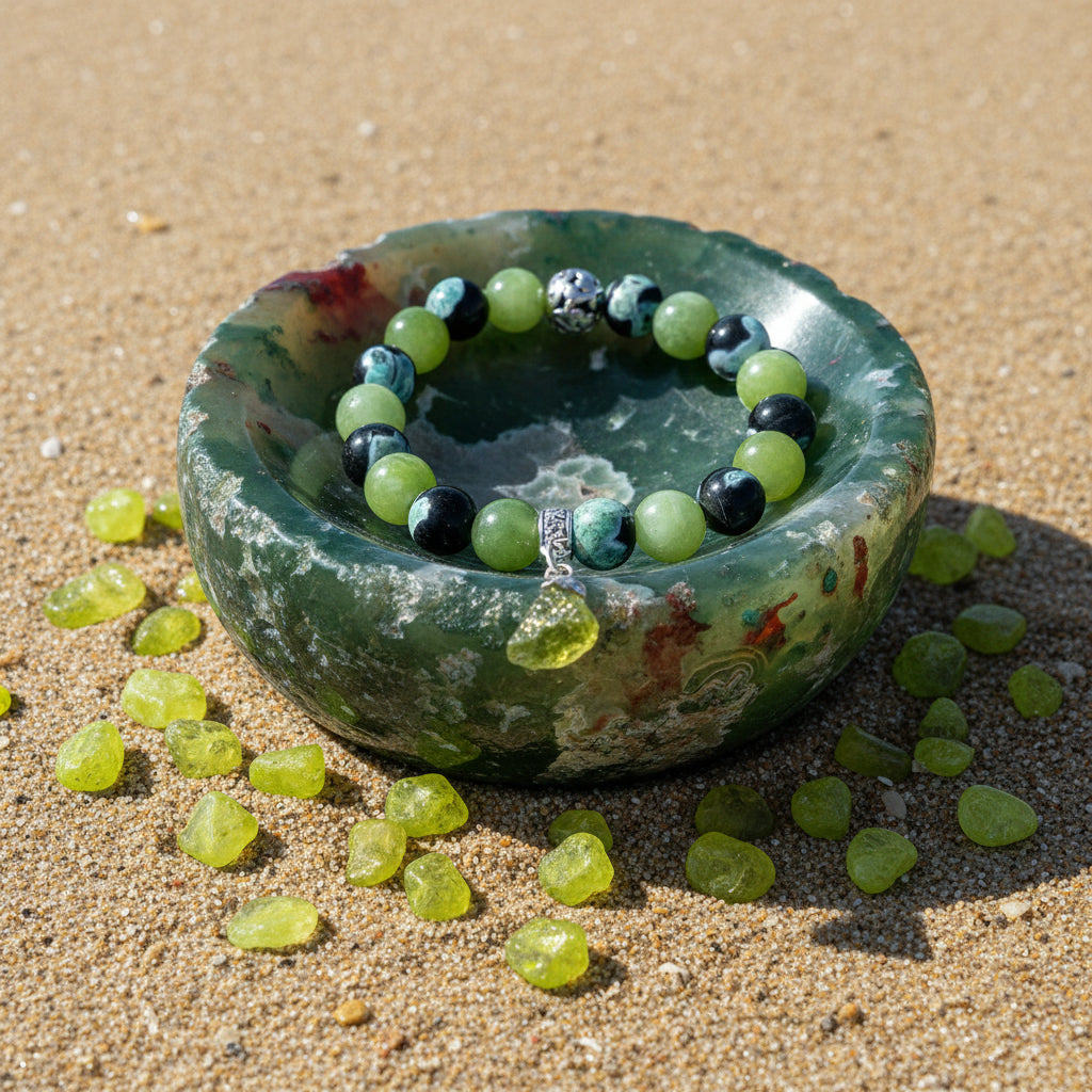 Peridot & Green Dream Agate stone bracelet for confidence and peace