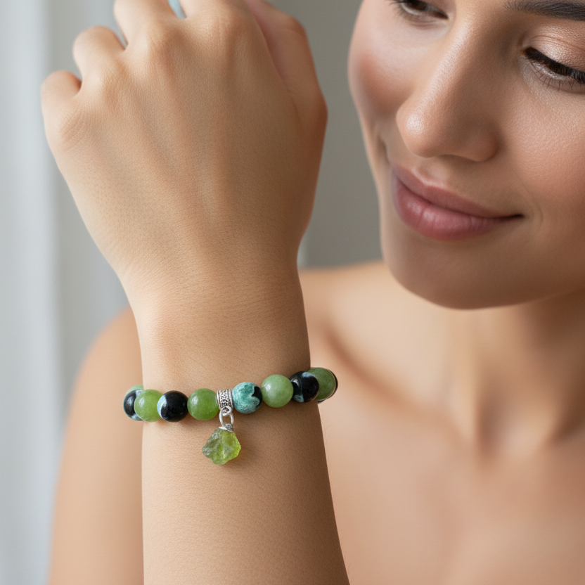 Peridot & Green Dream Agate stone bracelet for confidence and peace