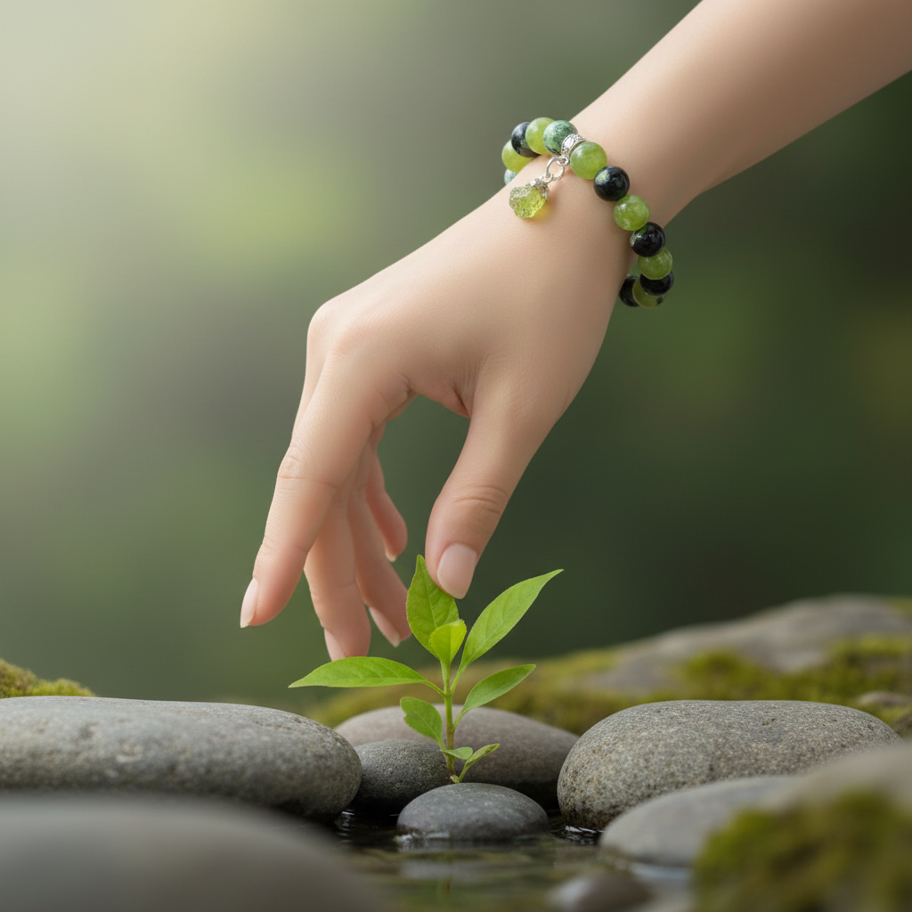 Peridot & Green Dream Agate stone bracelet for confidence and peace