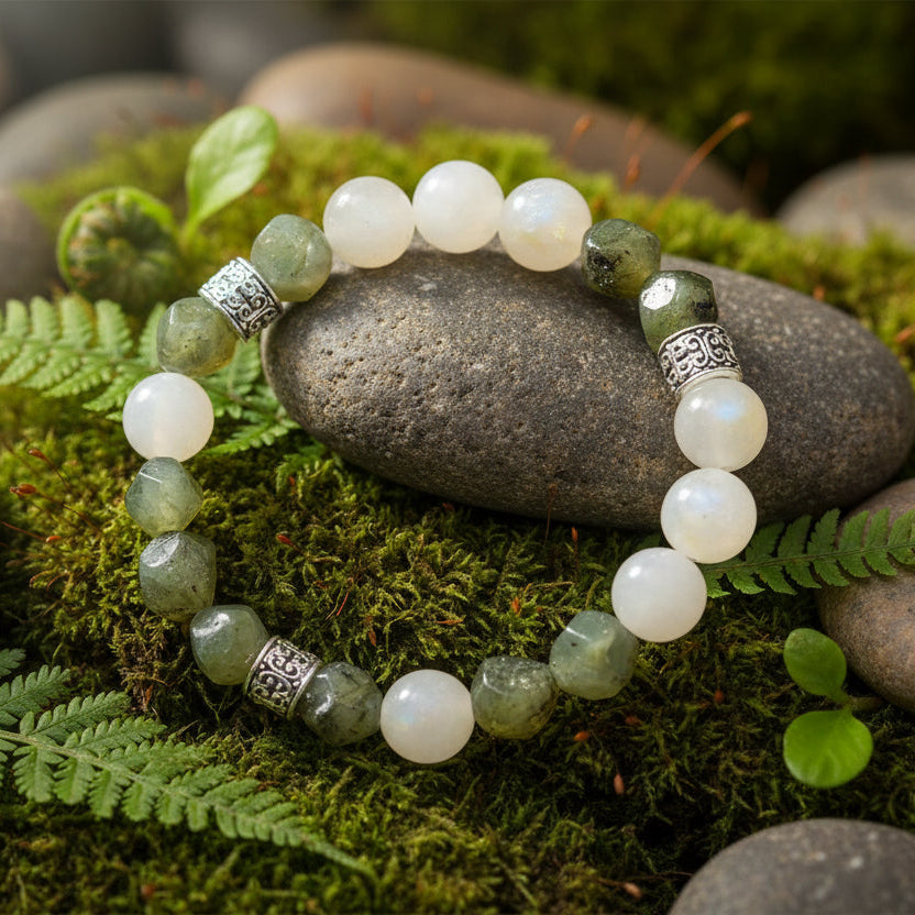 Moonstone and Labradorite Stone bracelet for intuition and protection