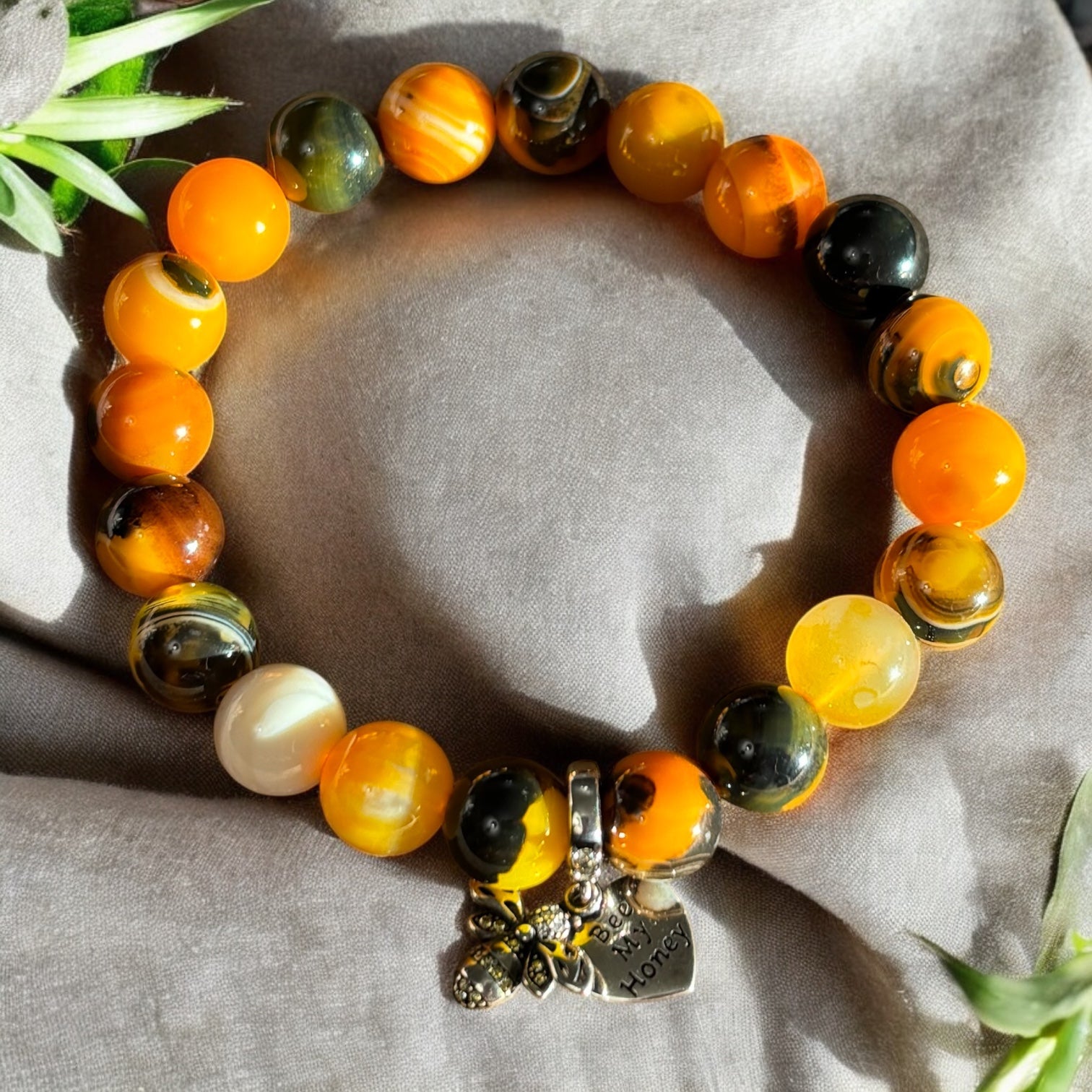 Bumblebee Jasper Bracelet and Stirling Silver Bumblebee charm