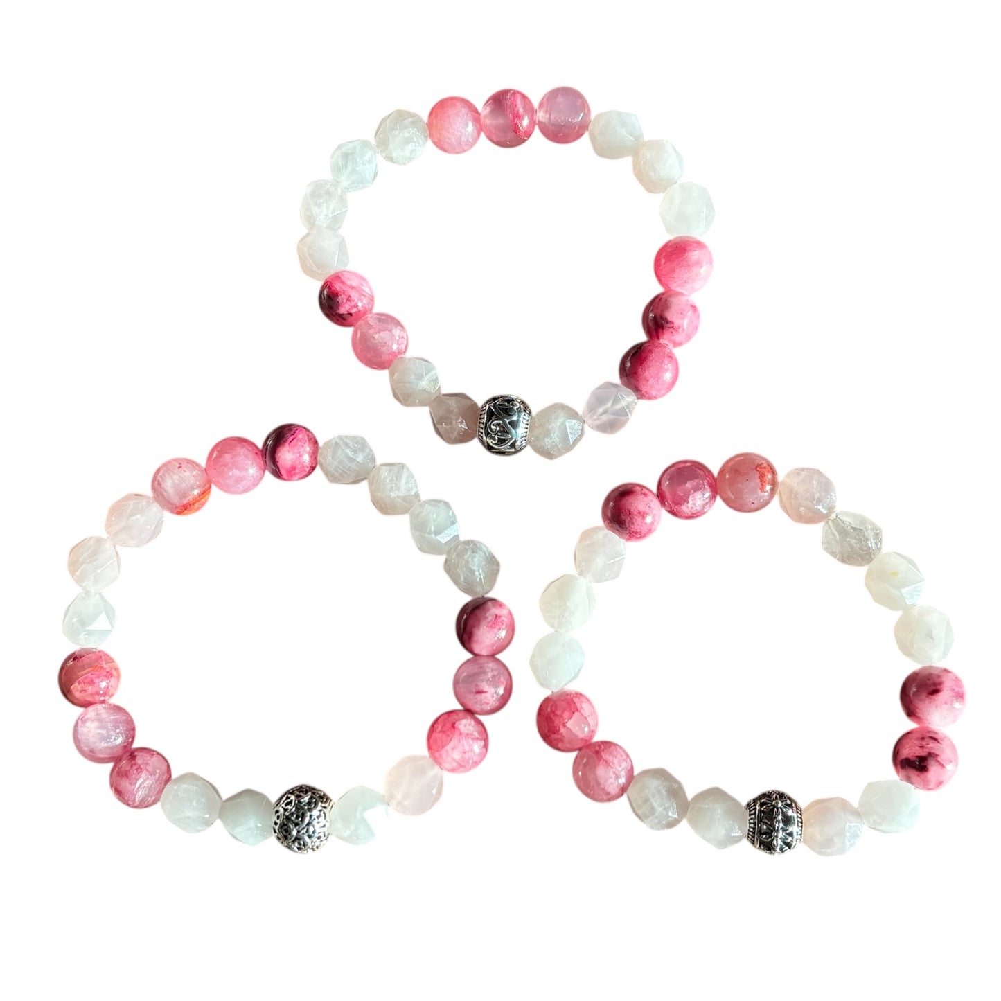 Red Persian Agate Faceted Rose Quartz bracelet with a Tibetan Silver Charm