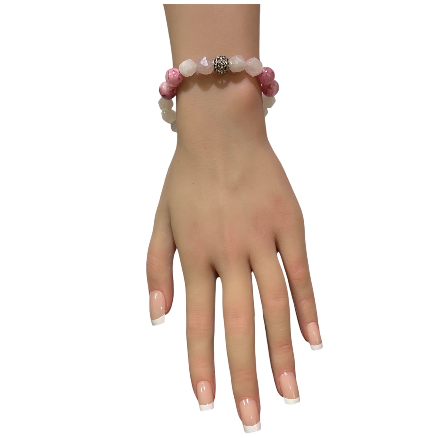 Red Persian Agate Faceted Rose Quartz bracelet with a Tibetan Silver Charm