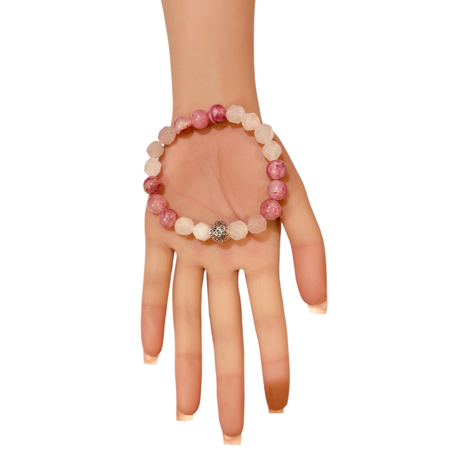 Red Persian Agate Faceted Rose Quartz bracelet with a Tibetan Silver Charm