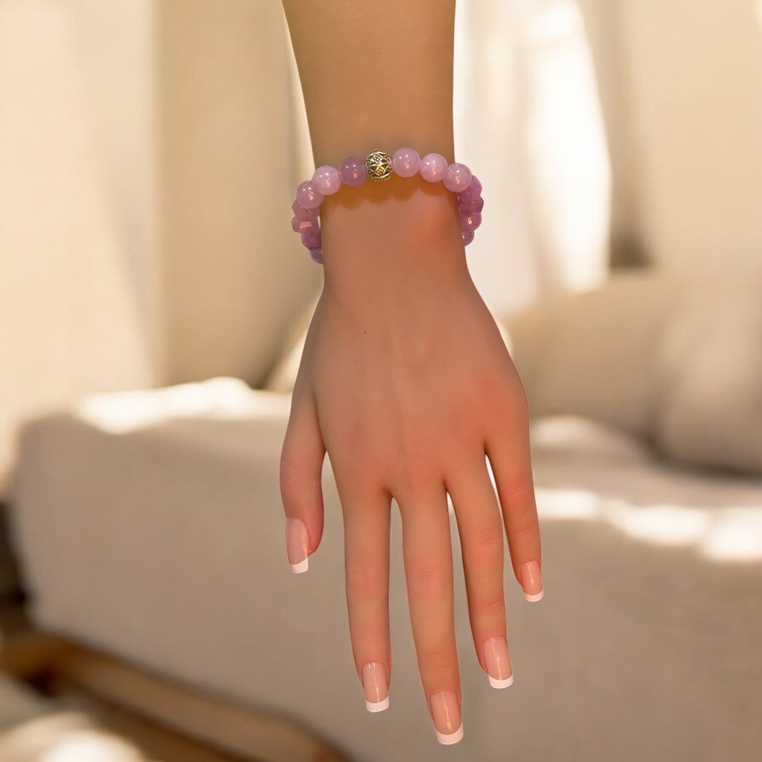 Lavender Jade, with Round &amp; Faceted Gemstone Bracelet with Tibetan Silver charm