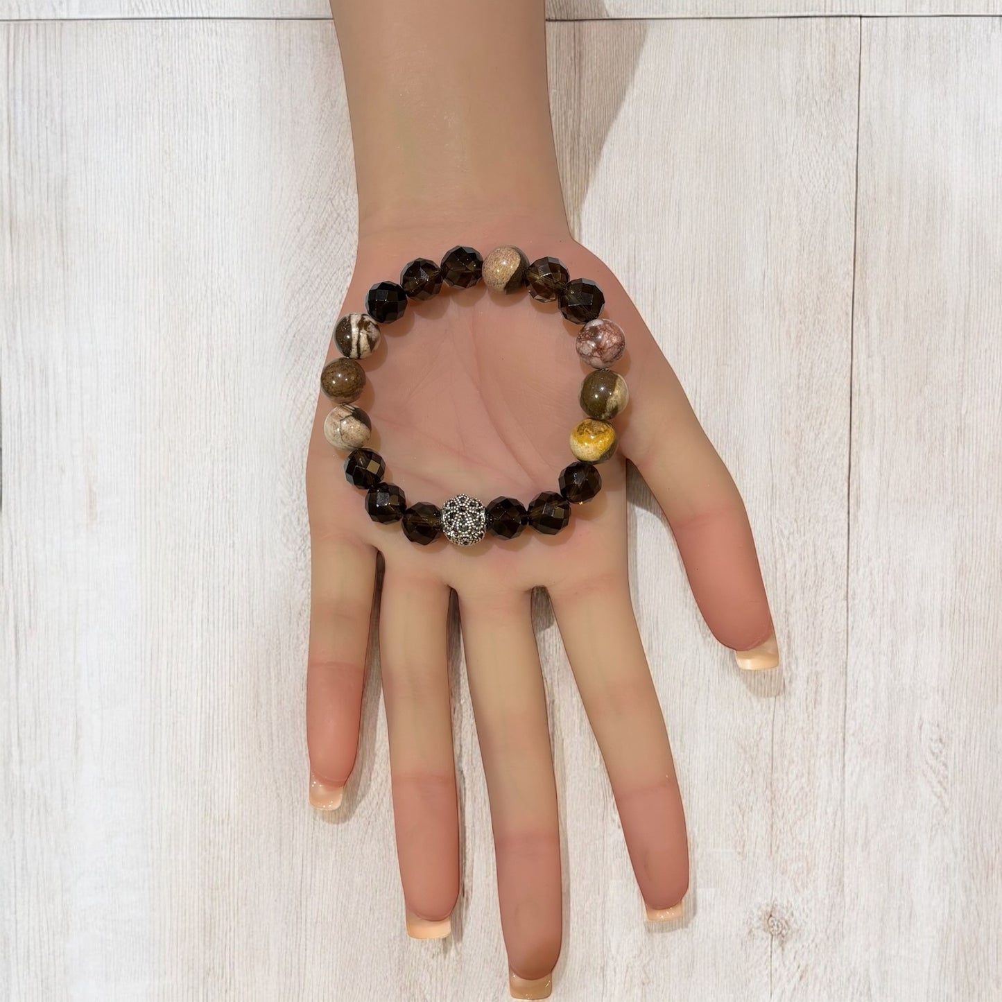 Australian Jasper and Smokey Quartz Crystal with Tibetan finding - med size