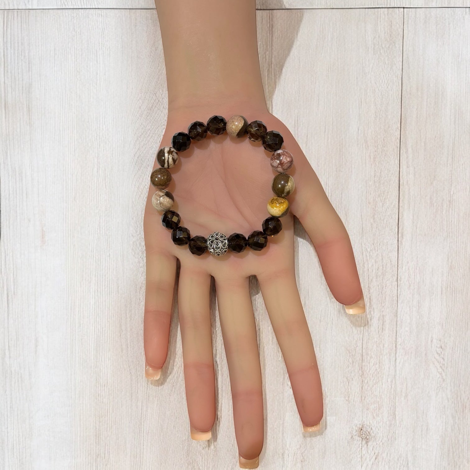 Australian Jasper and Smokey Quartz Crystal with Tibetan finding - med size