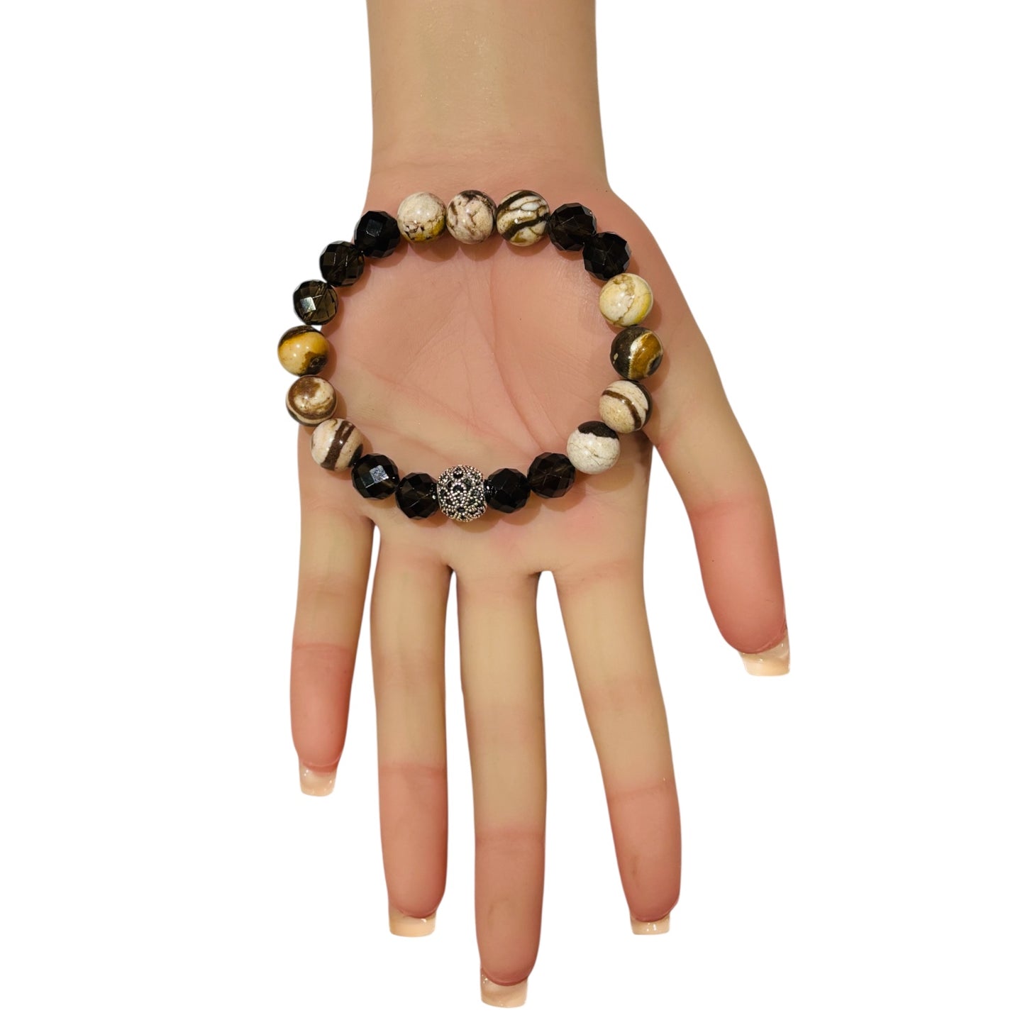 Australian Jasper and Smokey Quartz Crystal with Tibetan finding - Medium Size