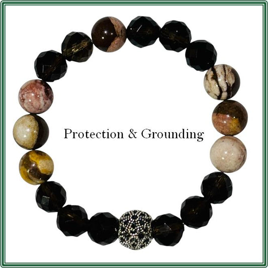 Australian Jasper and Smokey Quartz Crystal with Tibetan finding - Medium