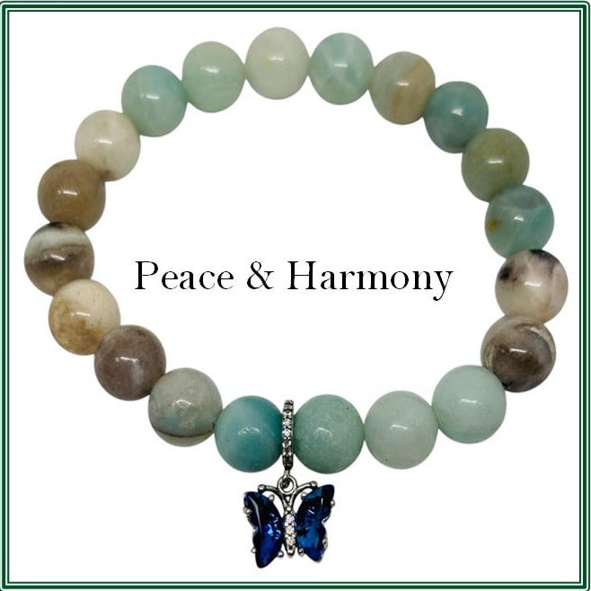 Amazonite Stone Bracelet with a Sterling Silver heart charm embellished with a blue crystal