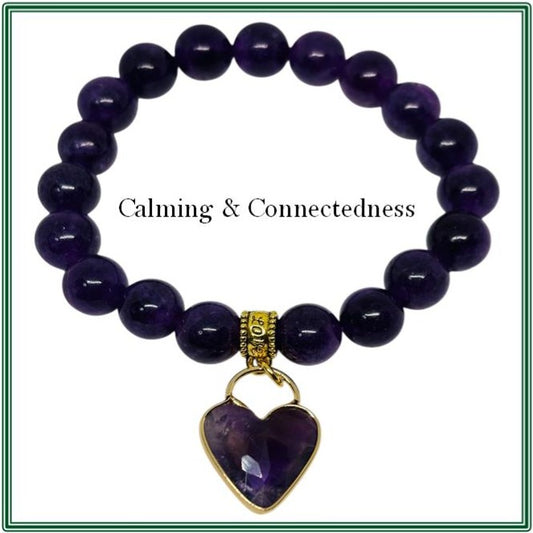 Amethyst Stone Bracelet featuring an Amethyst Heart Shaped Charm