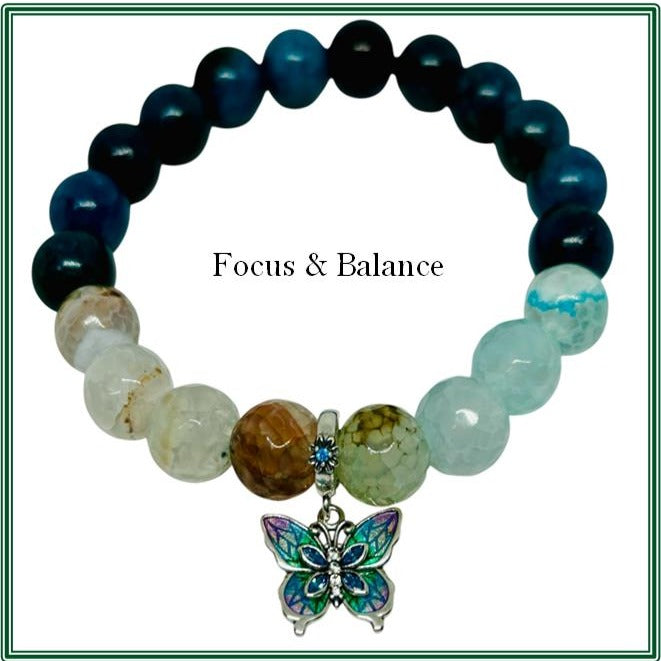 Apatite and Aquamarine Bracelet Featuring a Sterling Silver with Blue Enamel Butterfly Charm