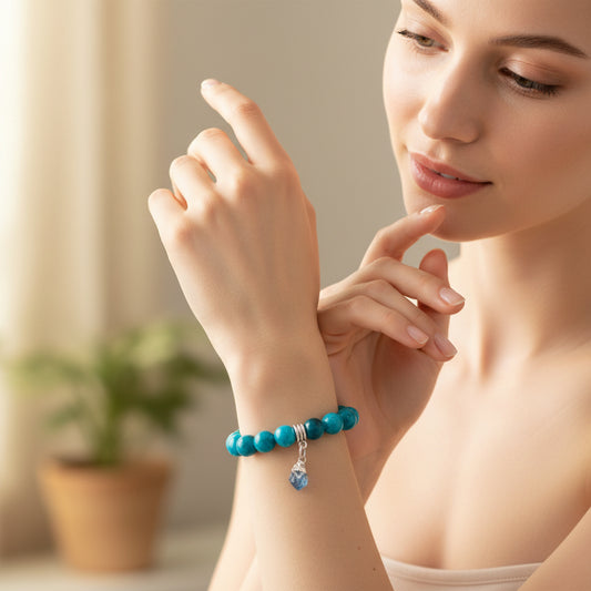Blue Green Tigers Eye & Apatite bracelet for clarity and harmony
