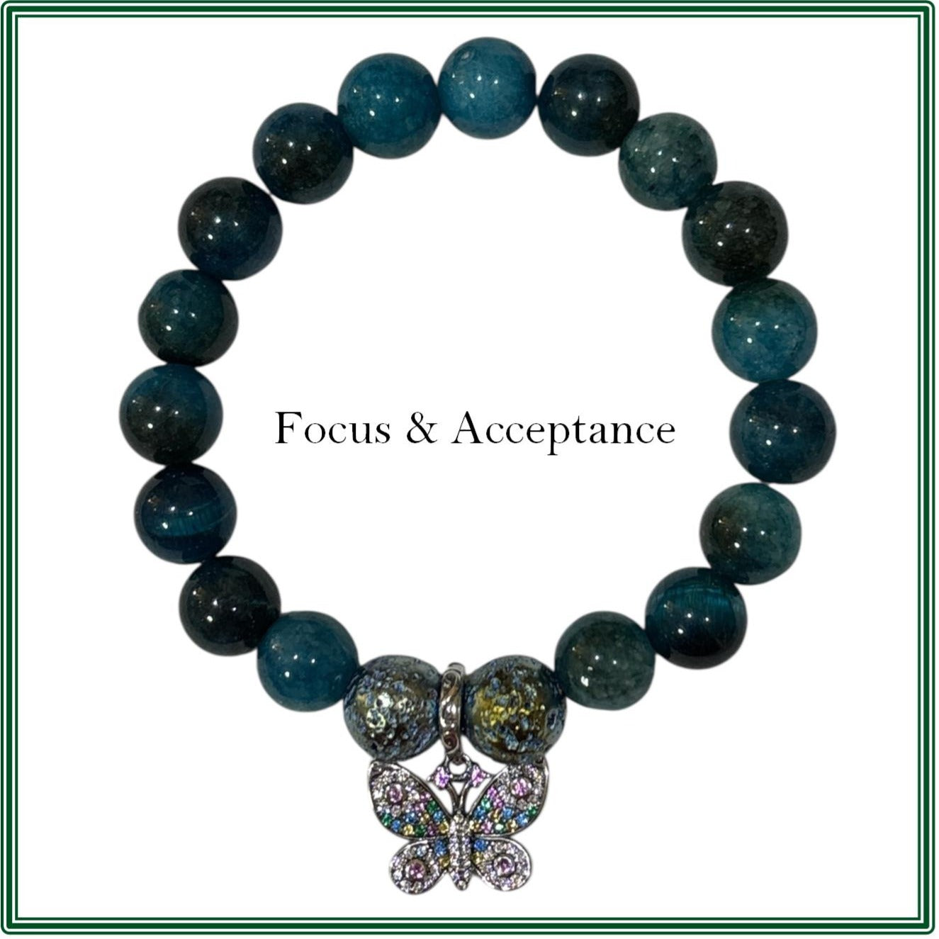 Apatite and Lava Rock Bracelet & Sterling Silver Charm