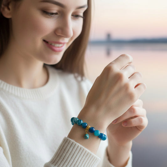 Blue Striped Agate and Raw Turquoise bracelet for healing and wisdom