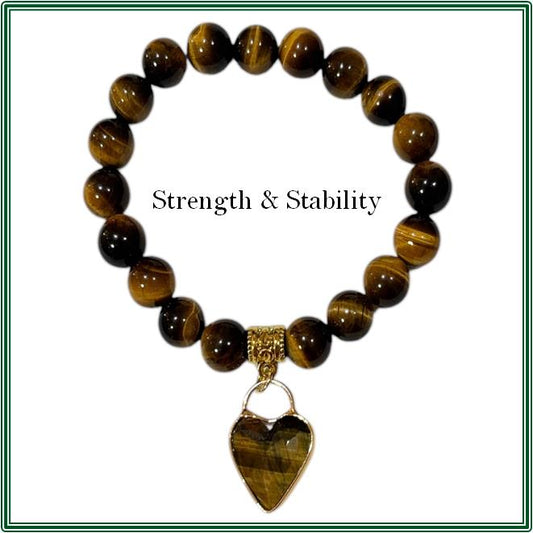 Brown Tigers Eye Bracelet & bevelled Tigers Eye Heart Charm