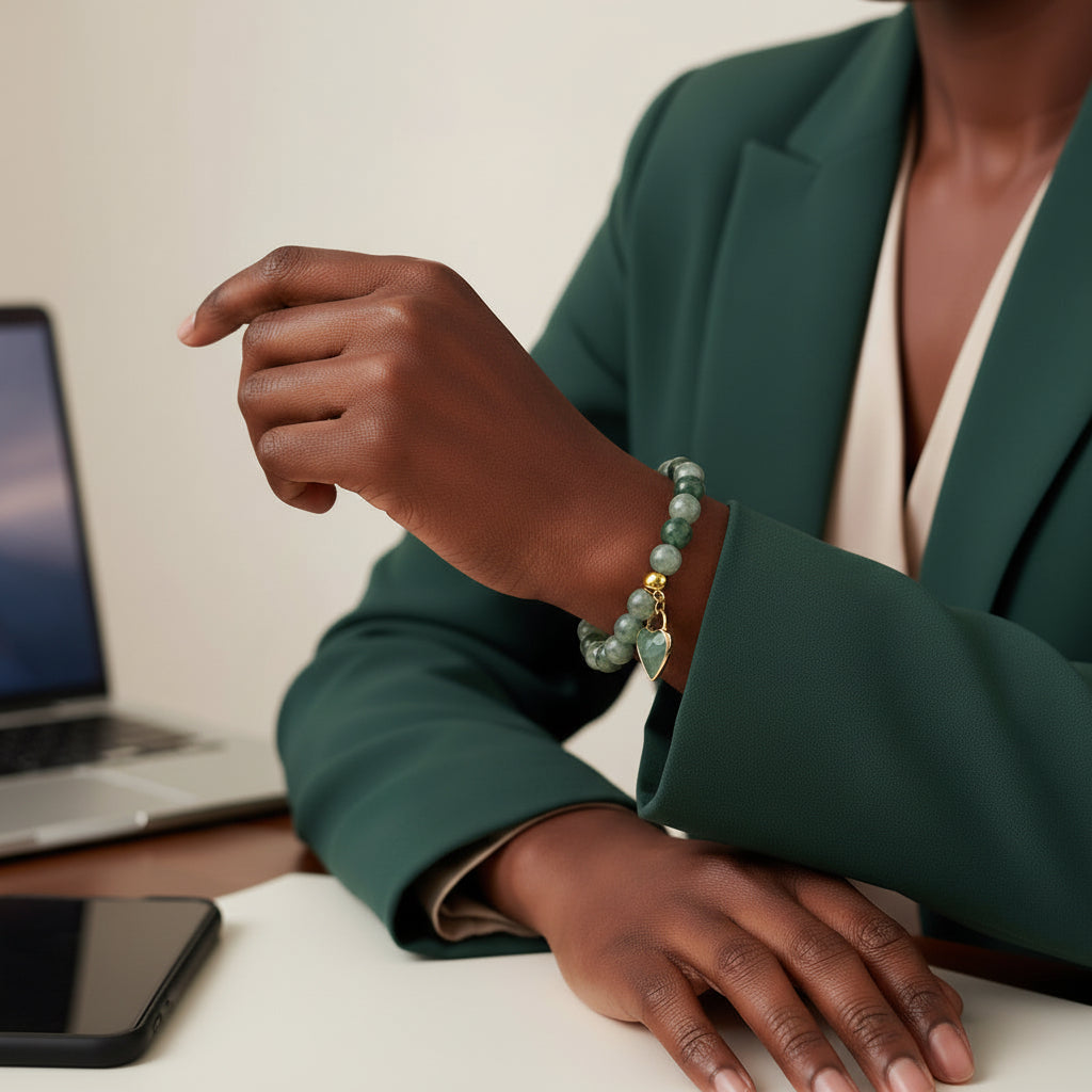 Blue Green Chalcedony & Green Jade bracelet for Goodluck and peace