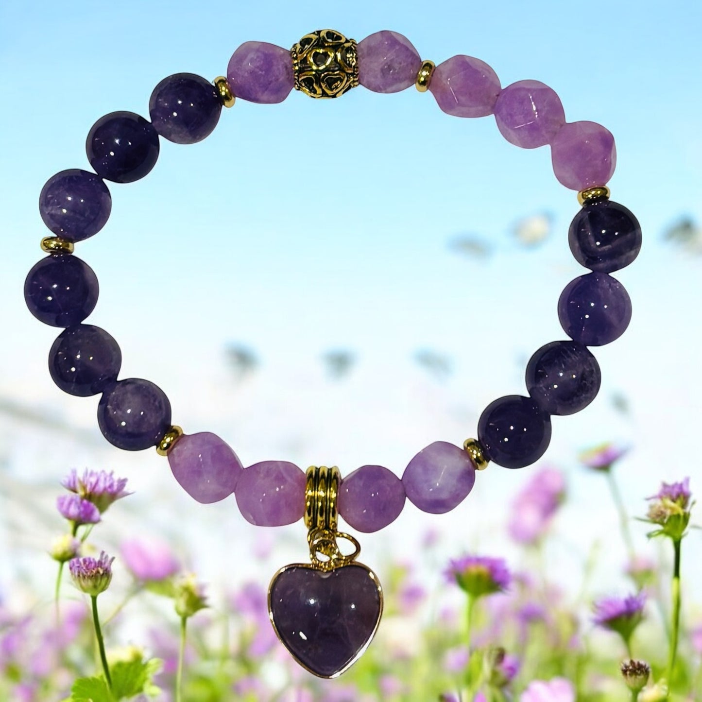 Dream Amethyst and Faceted Purple Chalcedony with Amethyst Heart & Findings