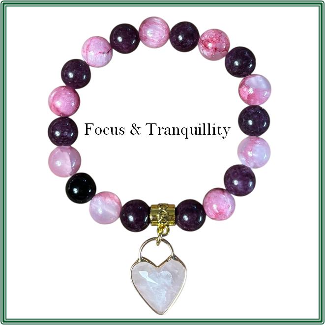 Red Persian Agate, Lepidolite Bracelet & Rose Quartz Charm