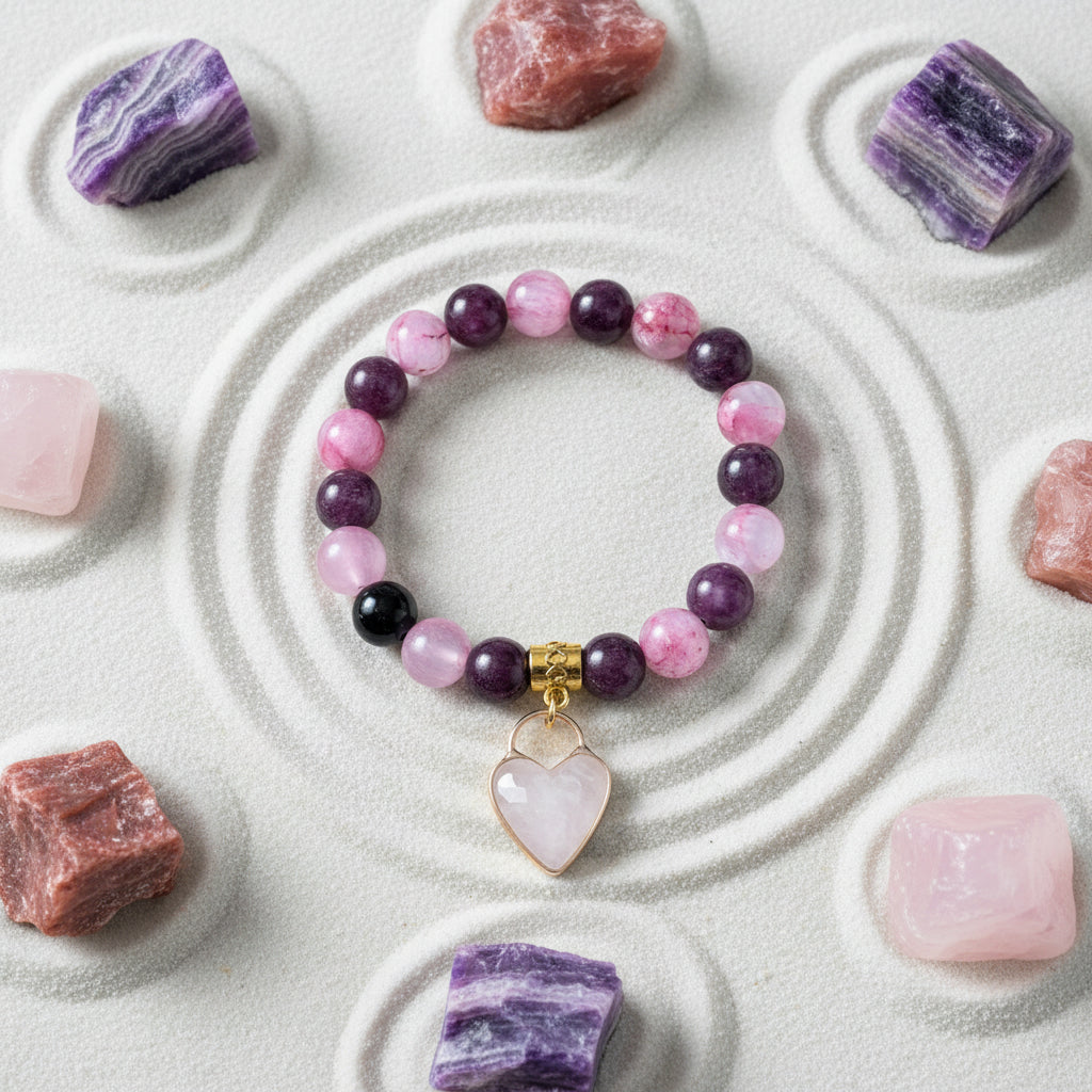 Red Persian Agate and Lepidolite Stone bracelet for focus and tranquillity