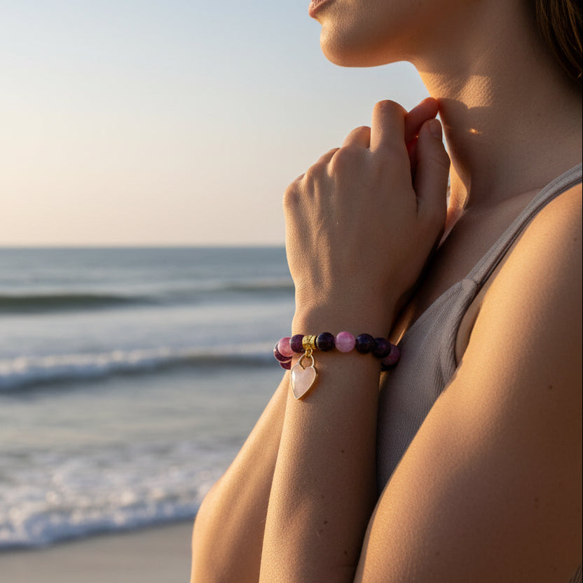 Red Persian Agate and Lepidolite Stone bracelet for focus and tranquillity