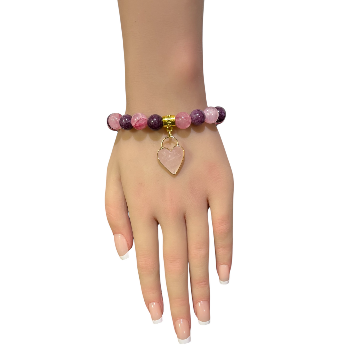 Red Persian Agate, Lepidolite Bracelet & Rose Quartz Charm