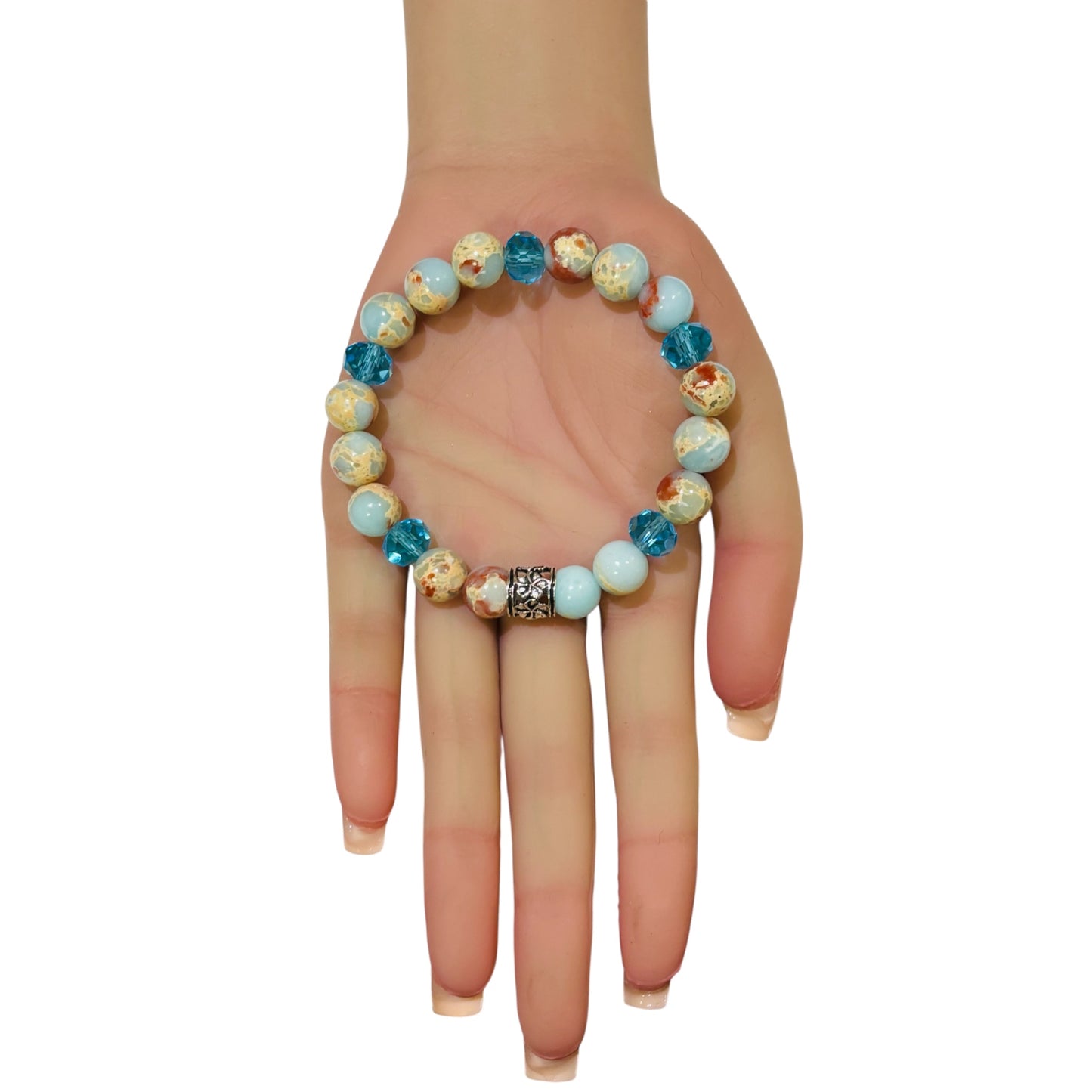 Imperial Blue Jasper & blue crystal Bracelet with a finding