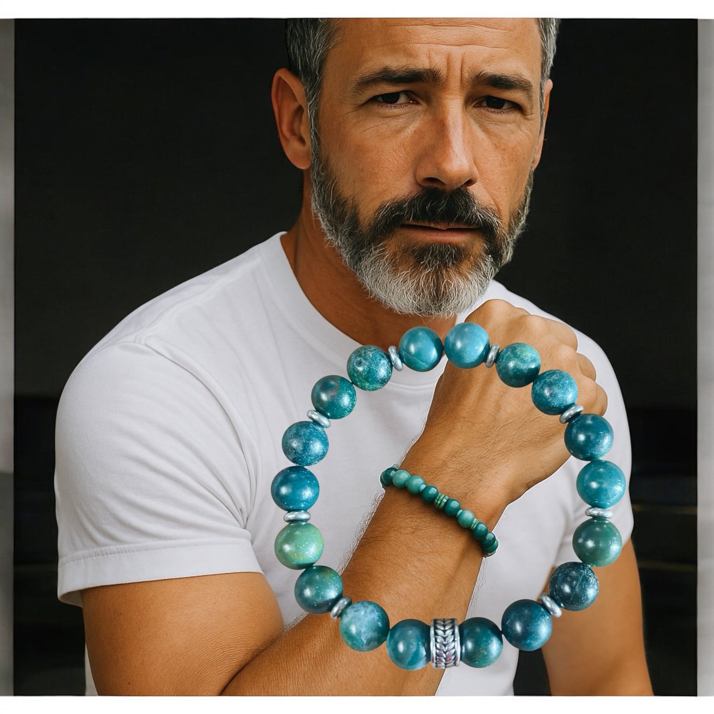 Green Moss Agate Bracelet with Silver Findings