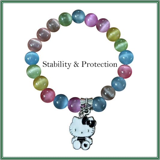 Rainbow Quartz Child's Bracelet with Hello Kitty Charm