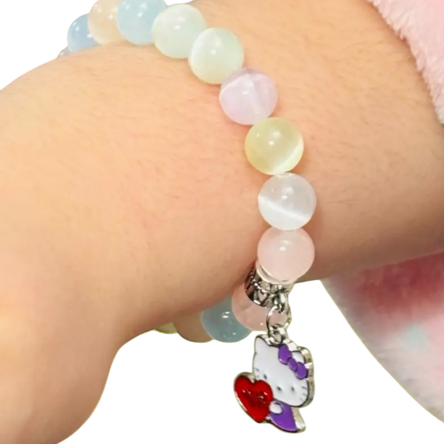 Rainbow Quartz Child's Bracelet with Hello Kitty Charm