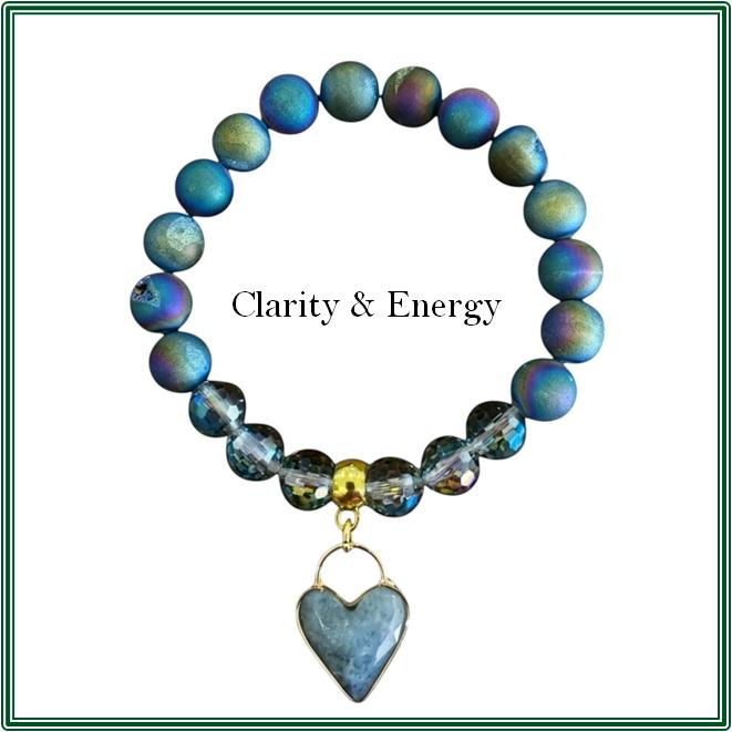 Druzy Quartz & Crystal Bracelet with Labradorite Charm