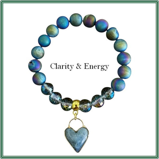  Druzy Quartz & Crystal Bracelet with Labradorite Charm