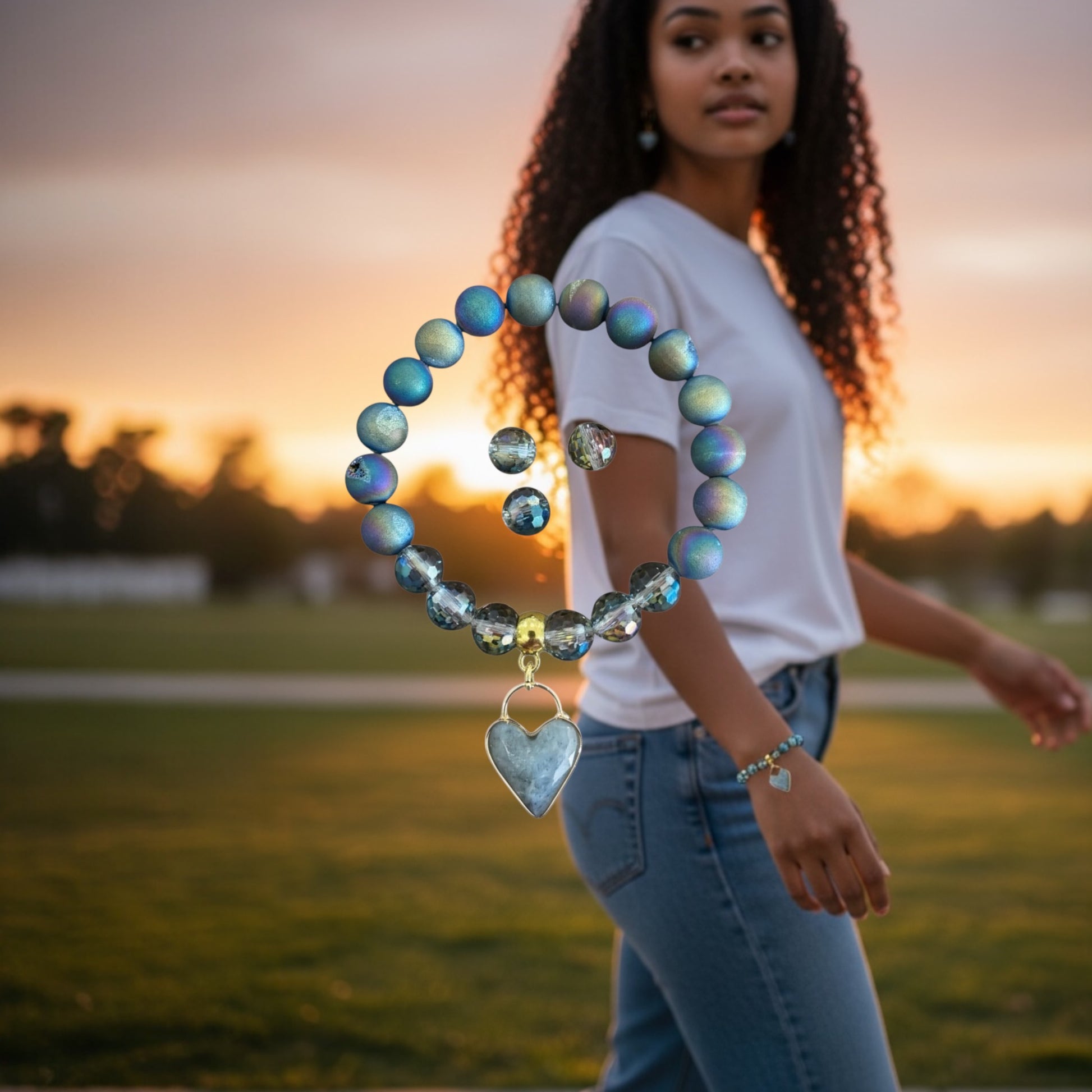  Druzy Quartz & Crystal Bracelet with Labradorite Charm