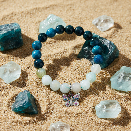 Apatite and Aquamarine Stone bracelet for focus and balance