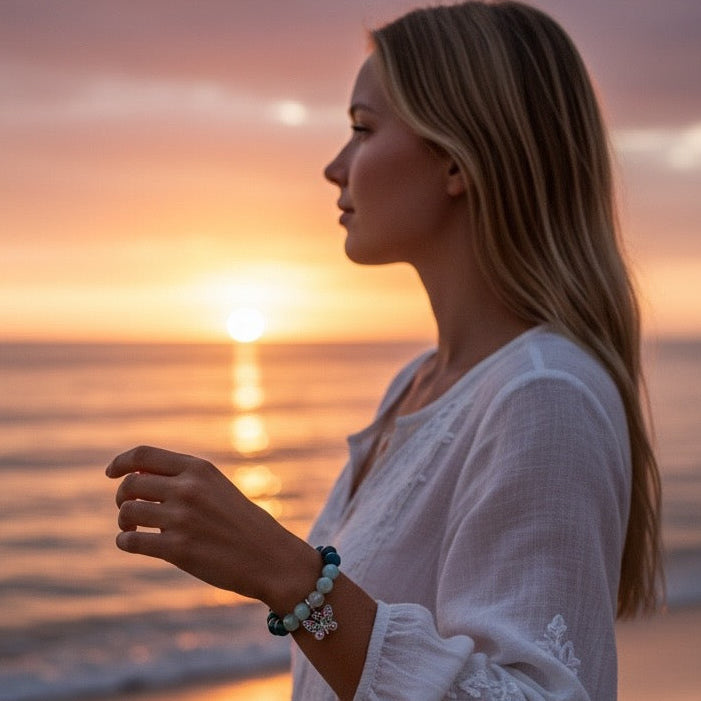 Apatite and Aquamarine Stone bracelet for focus and balance